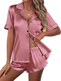 Silk Satin Pajamas Set Short Sleeve Pj Sets Button Down Pjs 2 Piece