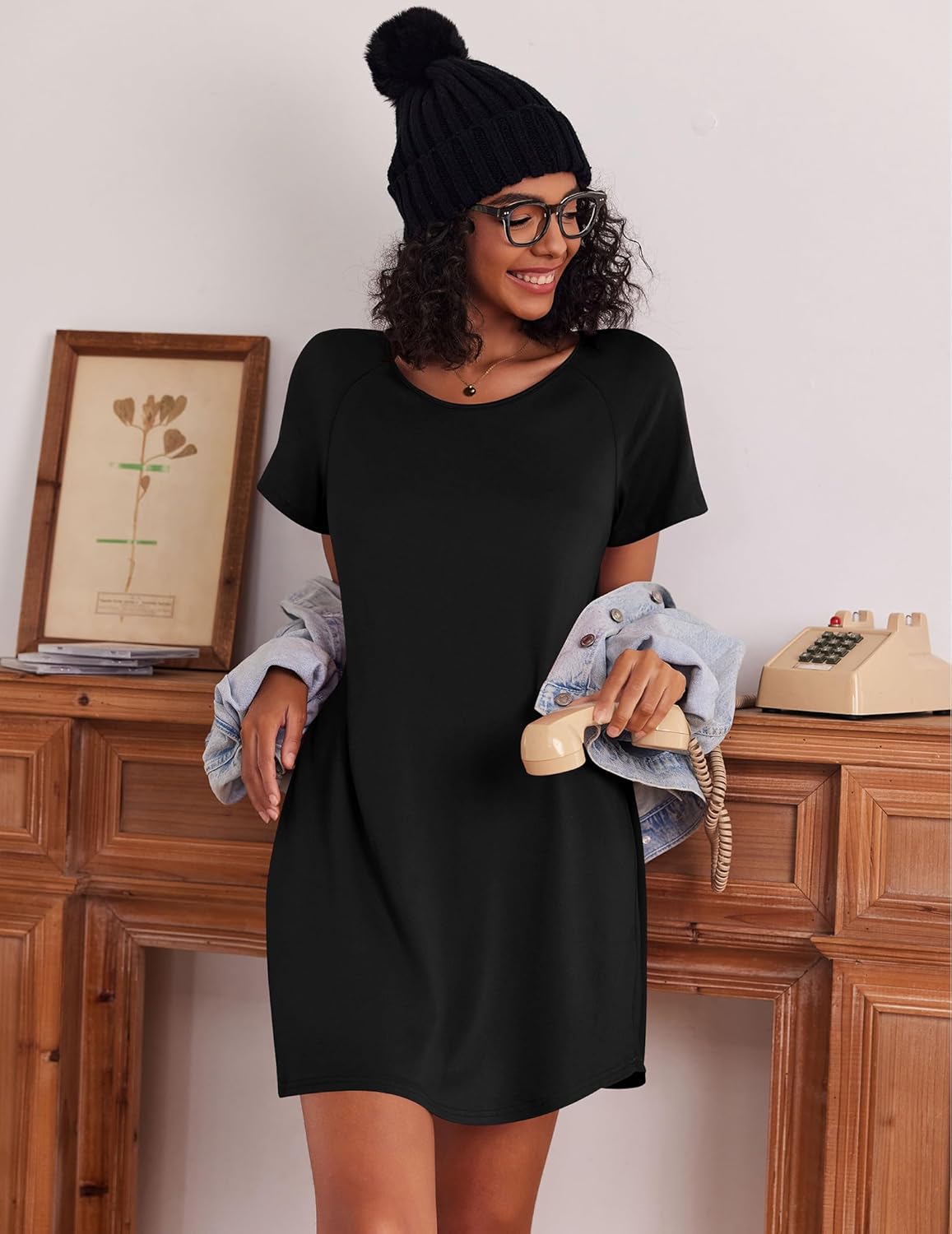 Cotton Short Sleeve Nightshirt Crew Neck Comfy Nightdress