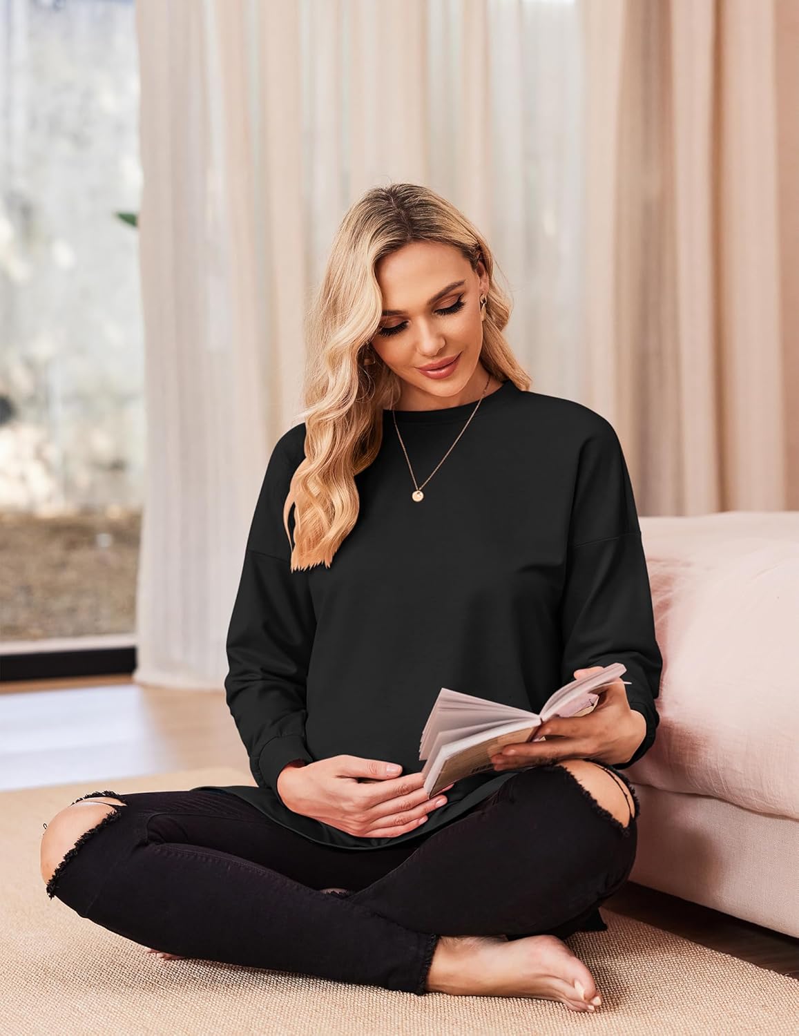 Maternity Shirts Long Sleeve Split Side Pregnancy Tee