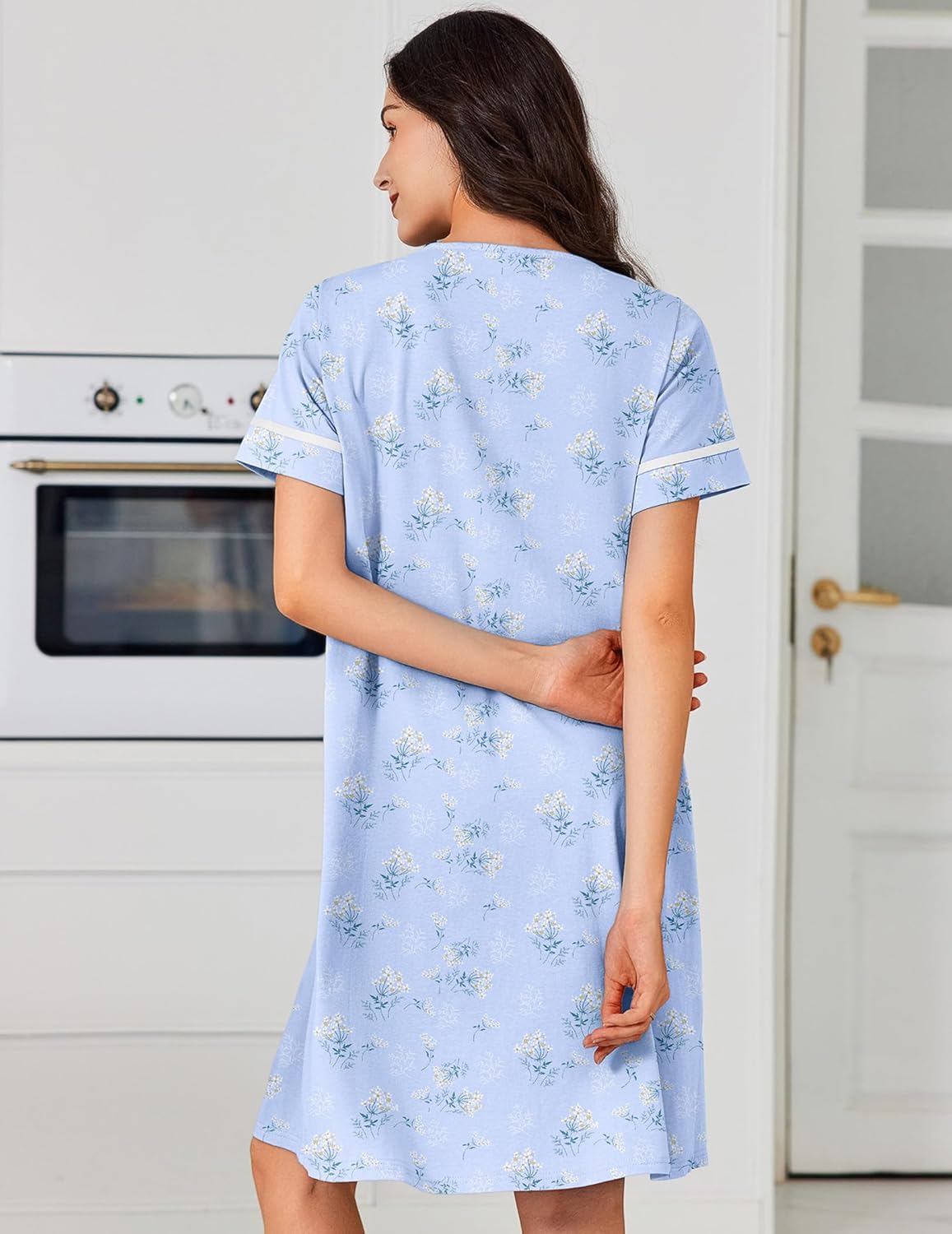 Cotton House Dress with Pockets Button Down Night Gown