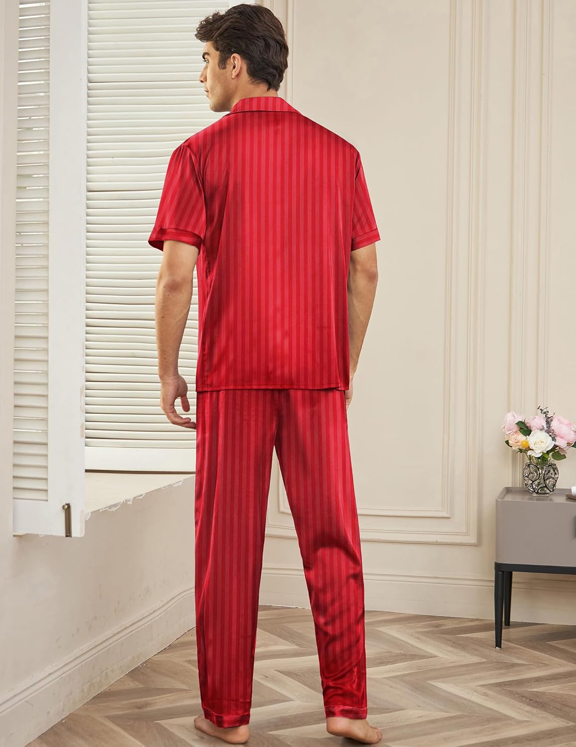 Men Satin Silk Pajamas Set 2 Piece Sleepwear