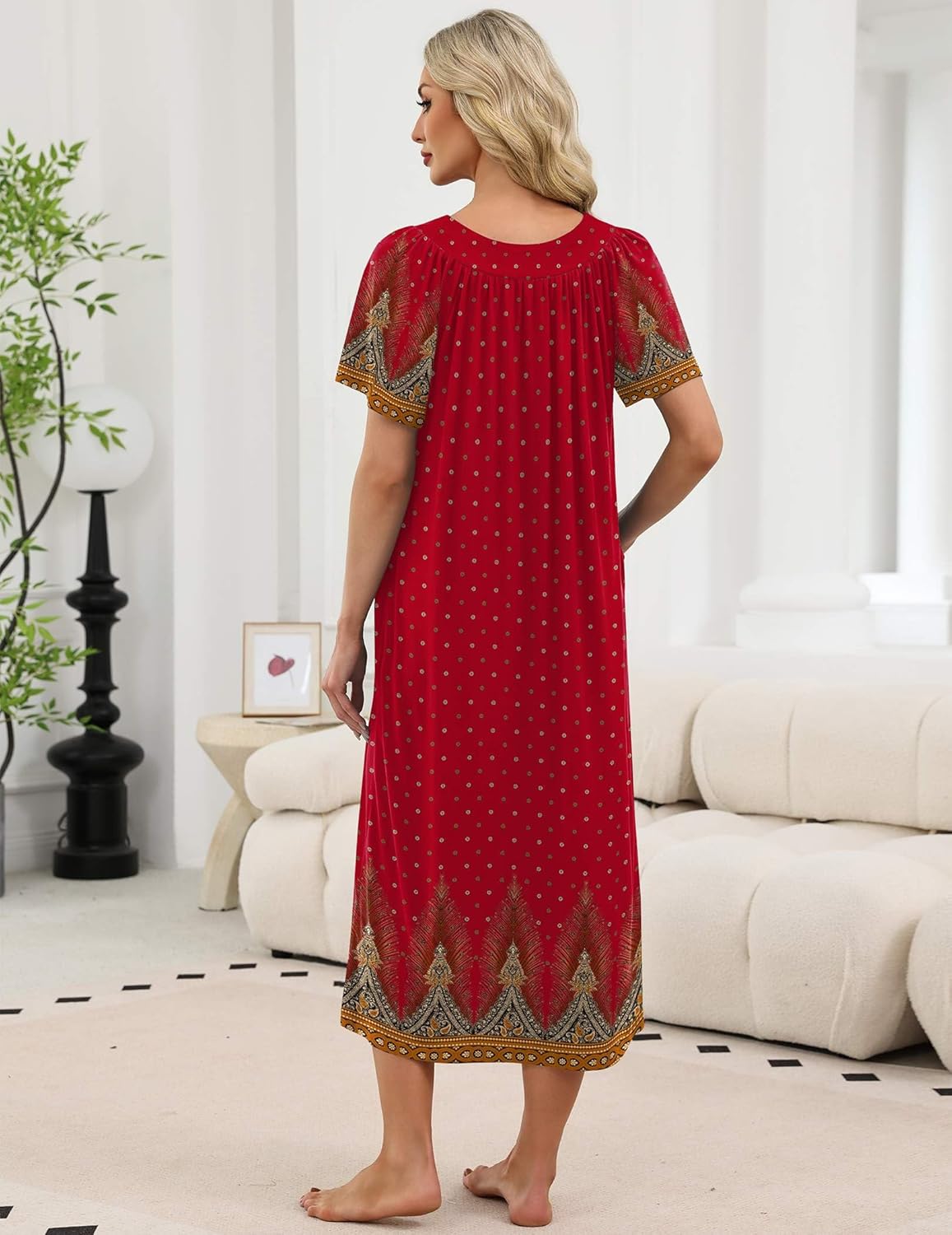 Long Nightgowns for Women Short Sleeve House Dress