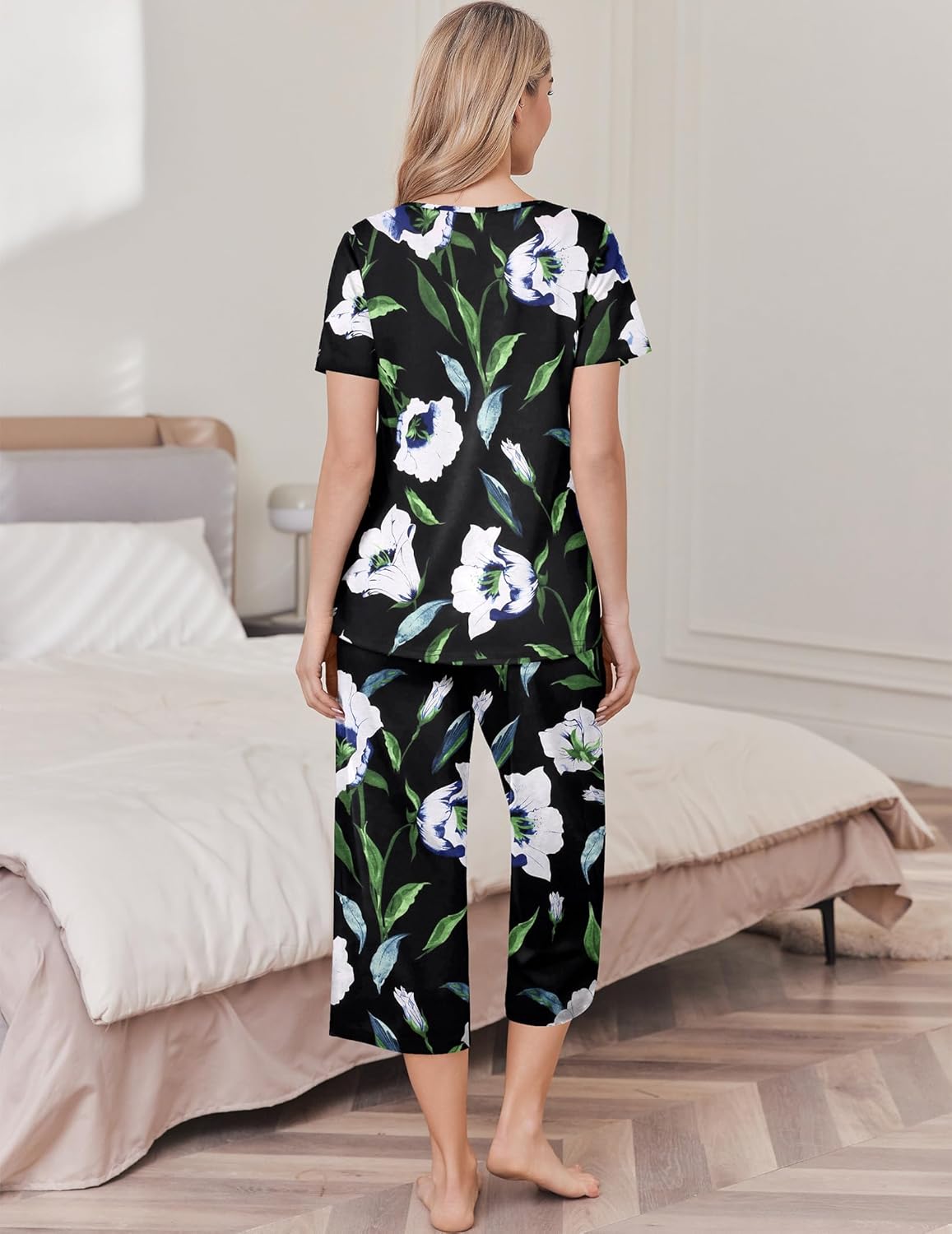 Pajama Sets Soft Cotton Pj Top with Capri Pants
