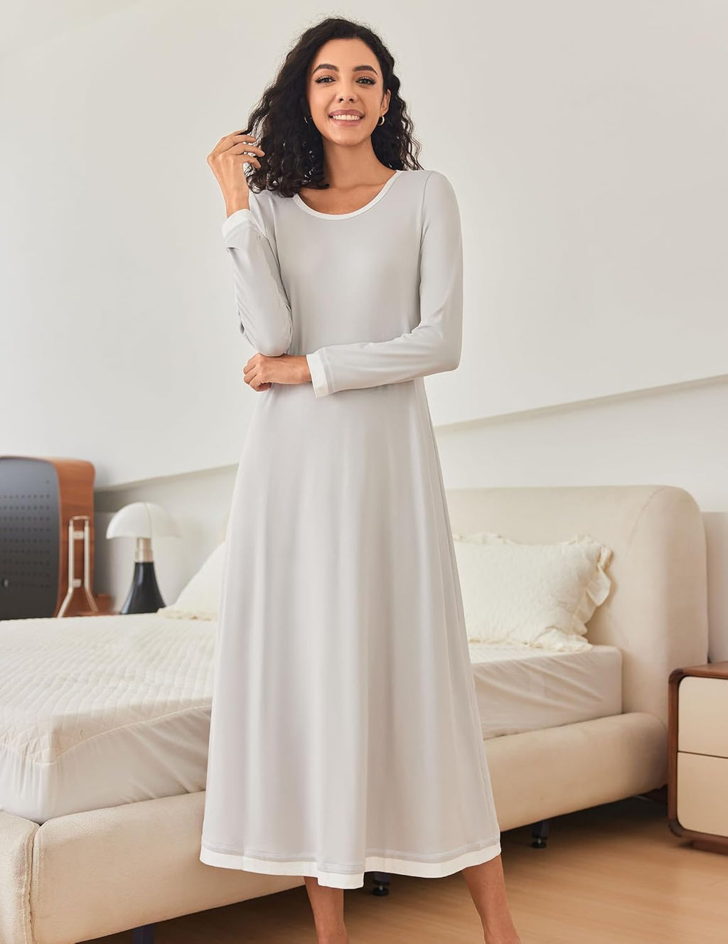 Nightgown Long Sleeve Full Length Long Nightshirt