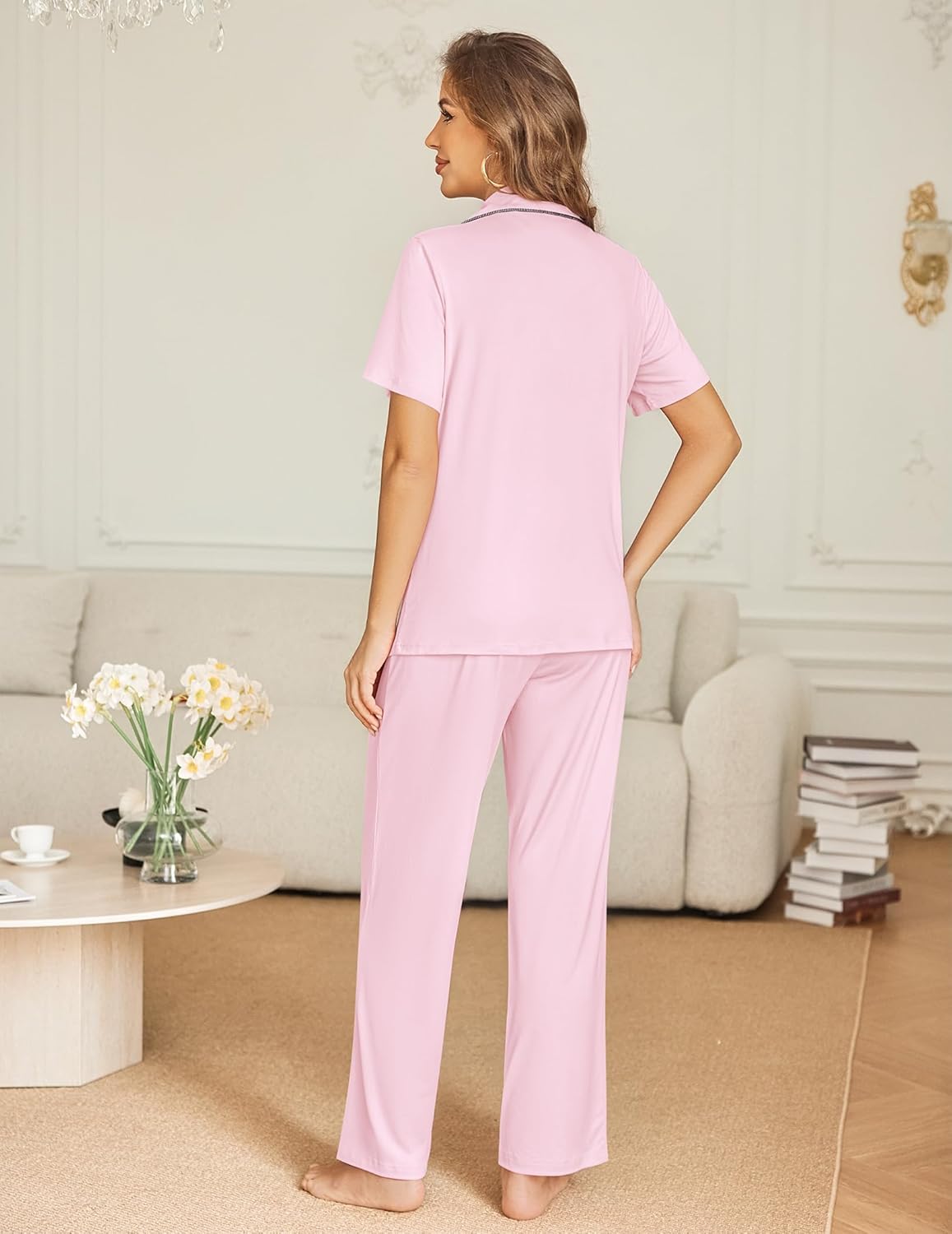 Button Down Pjs 2 Piece Set Short Sleeve Sleepwear