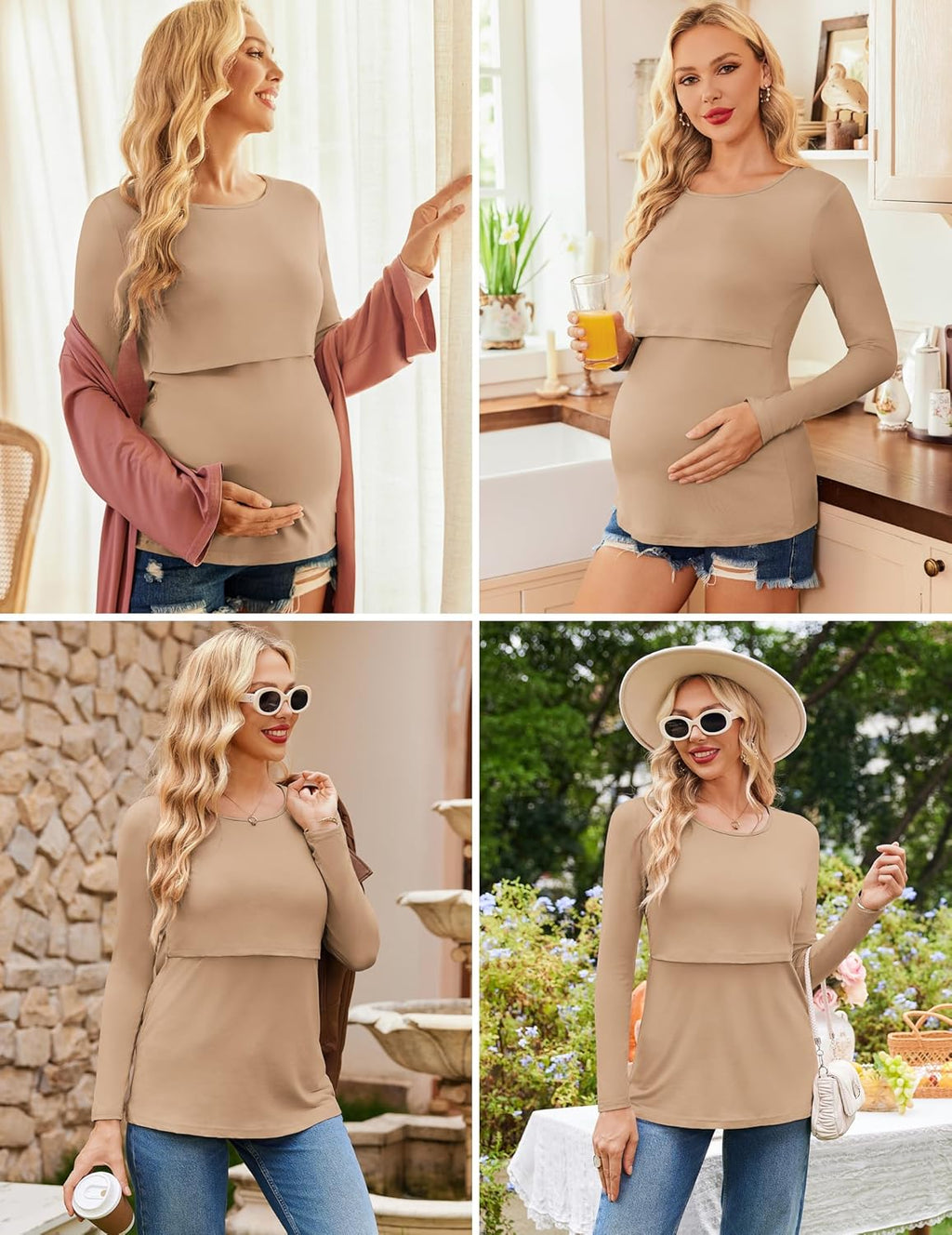 3 Packs Nursing Shirts Long Sleeve Breastfeeding Tops