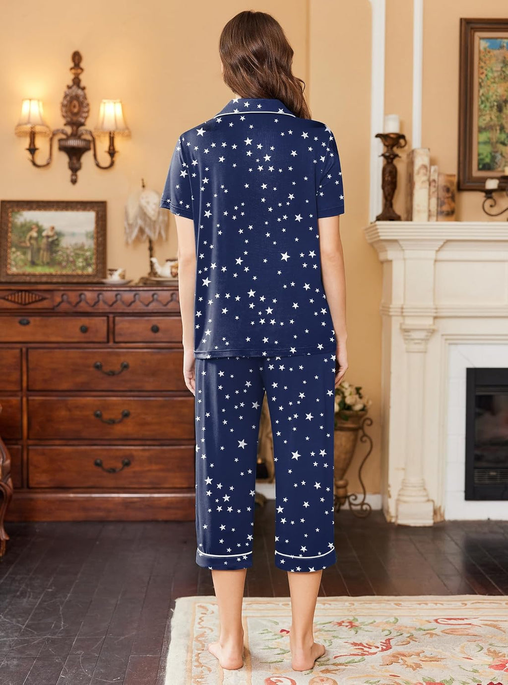 Capri Pajamas for Women Short Sleeve Comfy Lounge Set