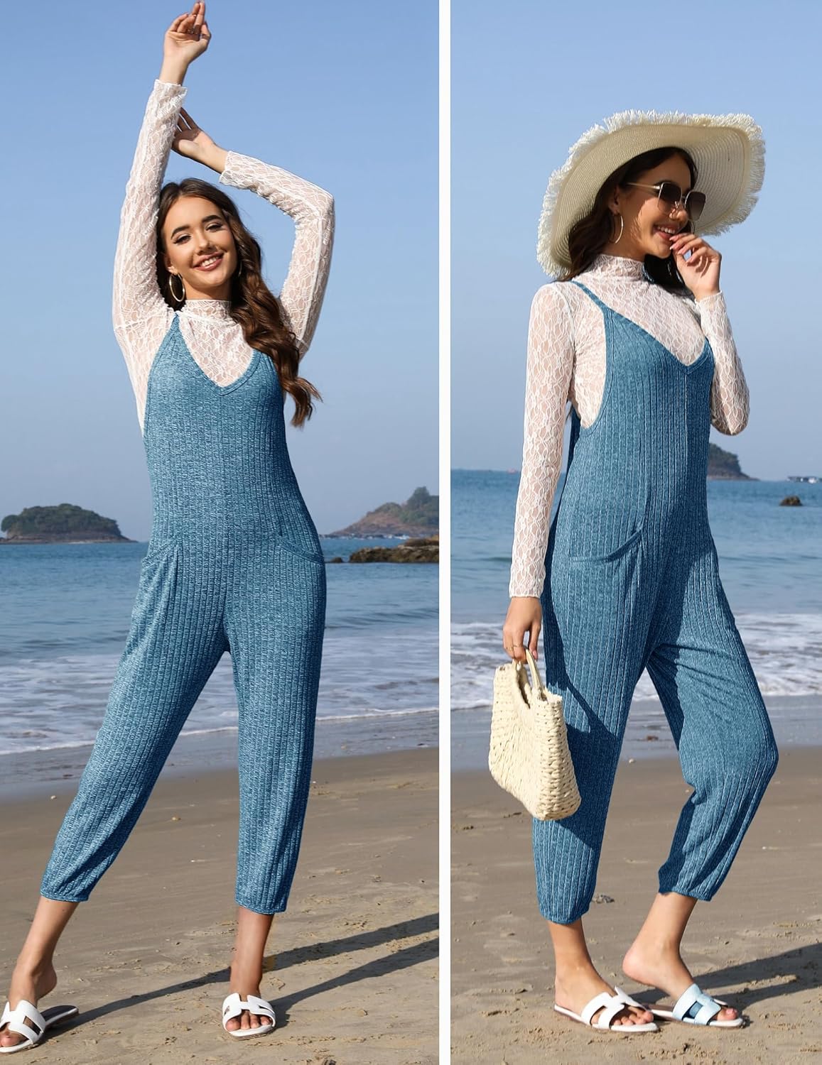 Jumpsuits for Women Sleeveless Ribbed Overall Jumpsuit Romper
