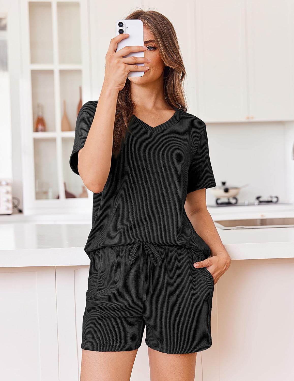Short Sleeve Knit Lounge Set 2 Piece Pj Sets