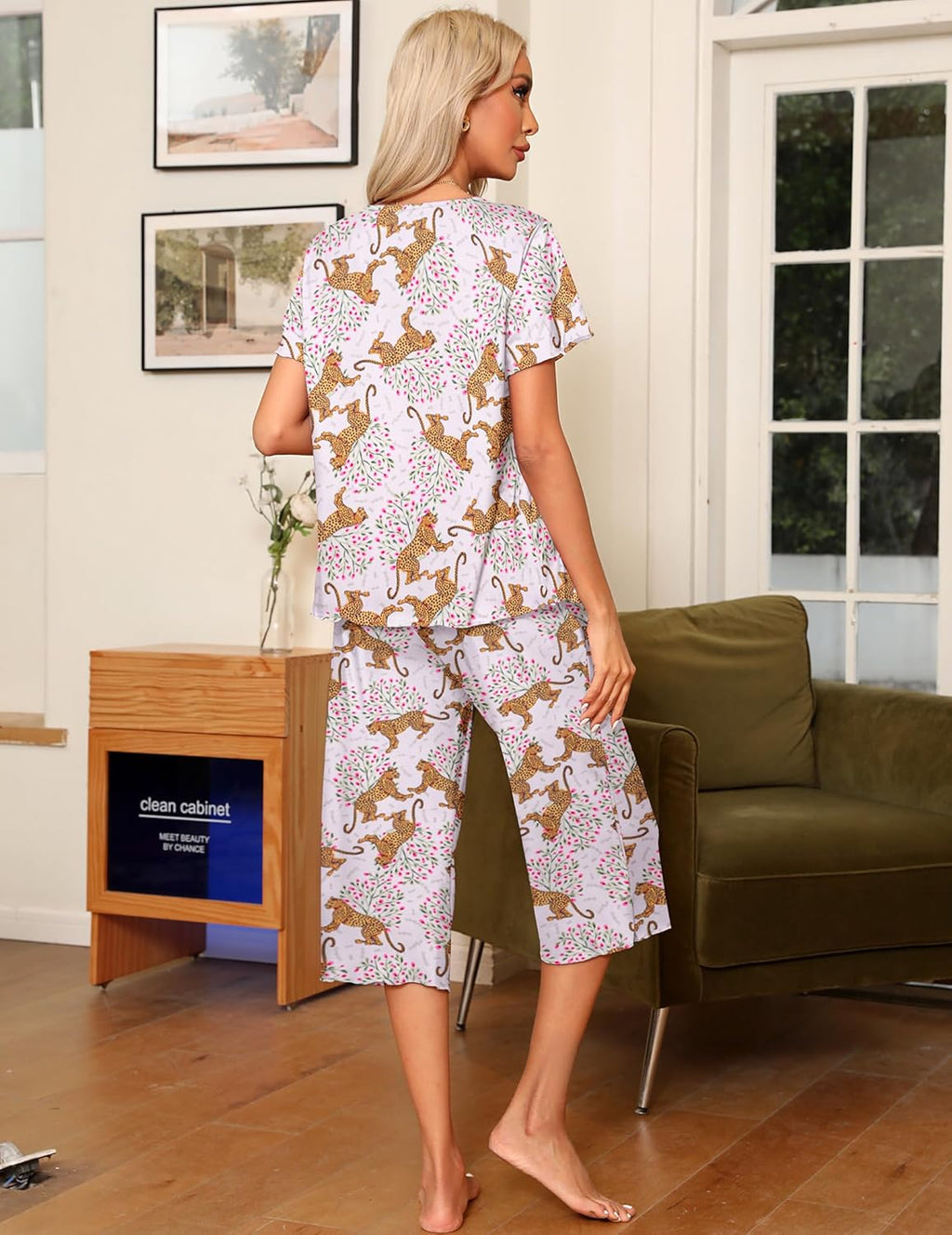 Pajama Set 2 Piece Capri Pants Top Soft Pjs