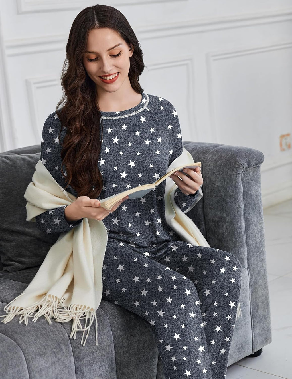 Long Sleeve Top and Pant Pjs Sets Soft 2 Piece Lounge Sets