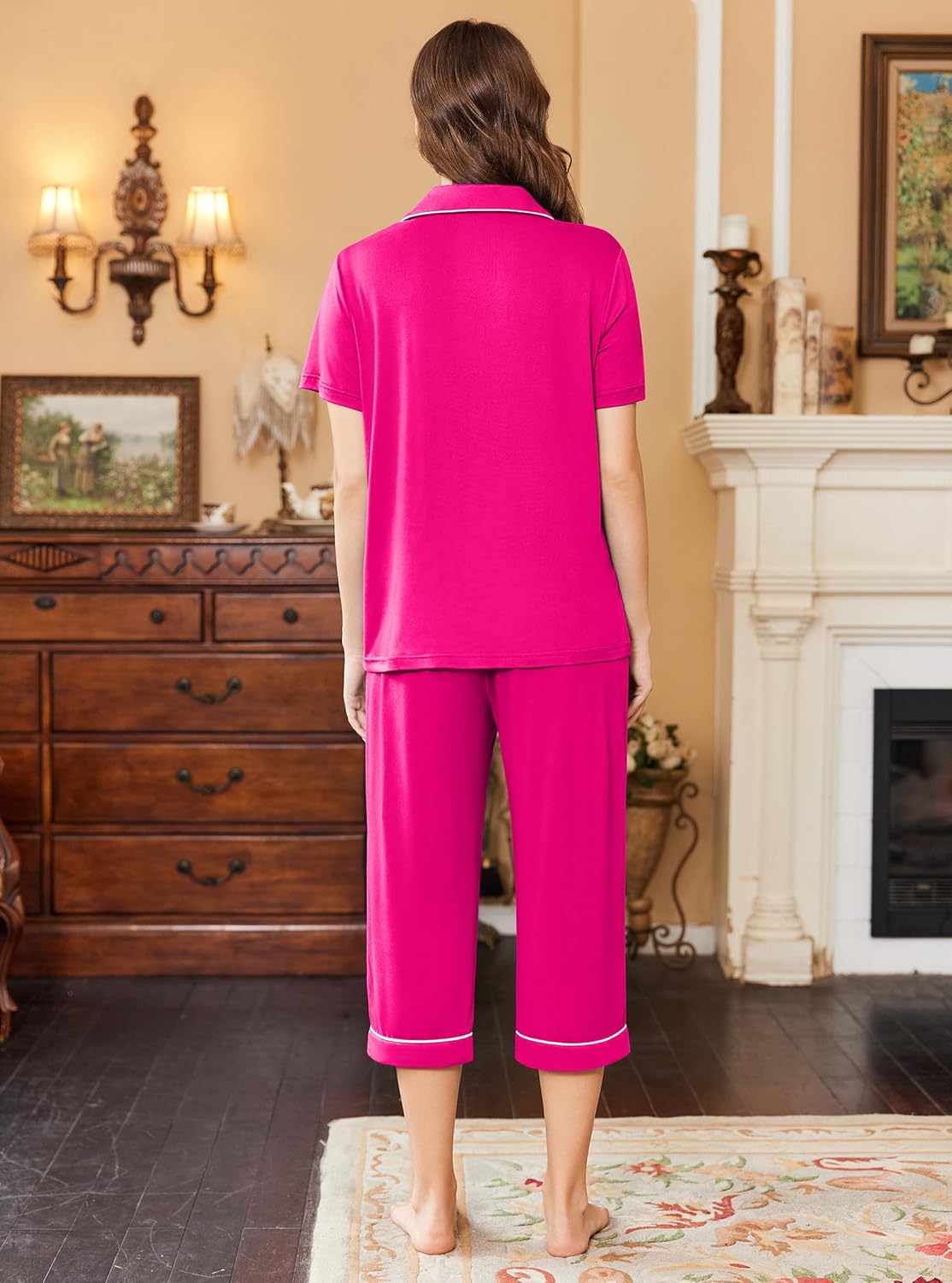 Capri Pajamas for Women Short Sleeve Comfy Lounge Set