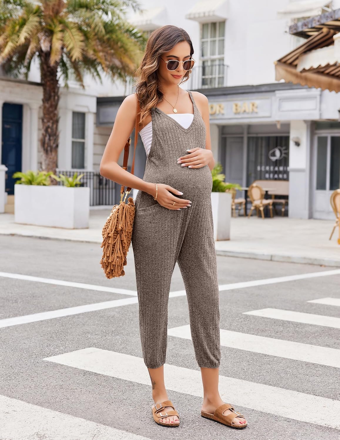Jumpsuits for Women Sleeveless Ribbed Overall Jumpsuit Romper