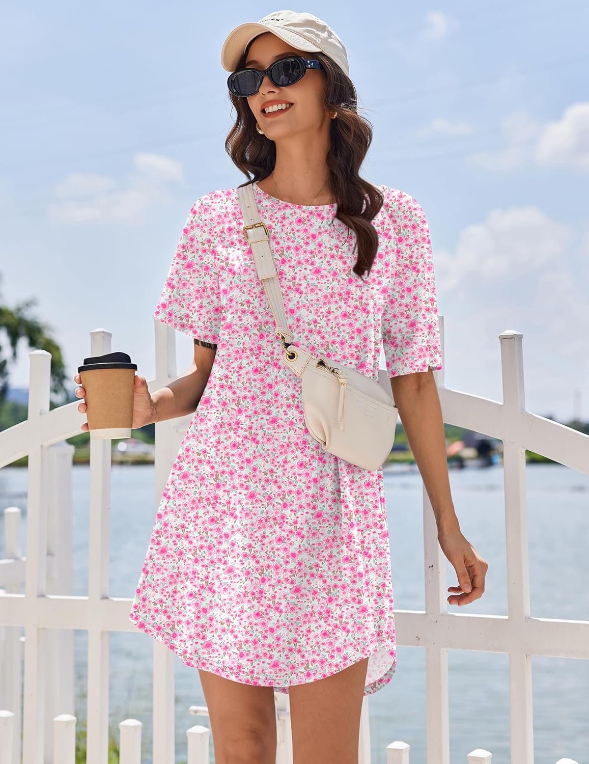 Cotton Short Sleeve Nightshirt Crew Neck Comfy Nightdress