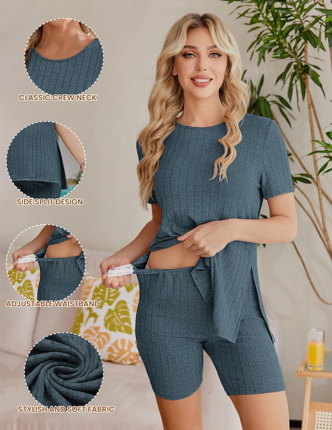 Maternity Sets 2 Piece Outfits Ribbed Knit Shirts and Shorts