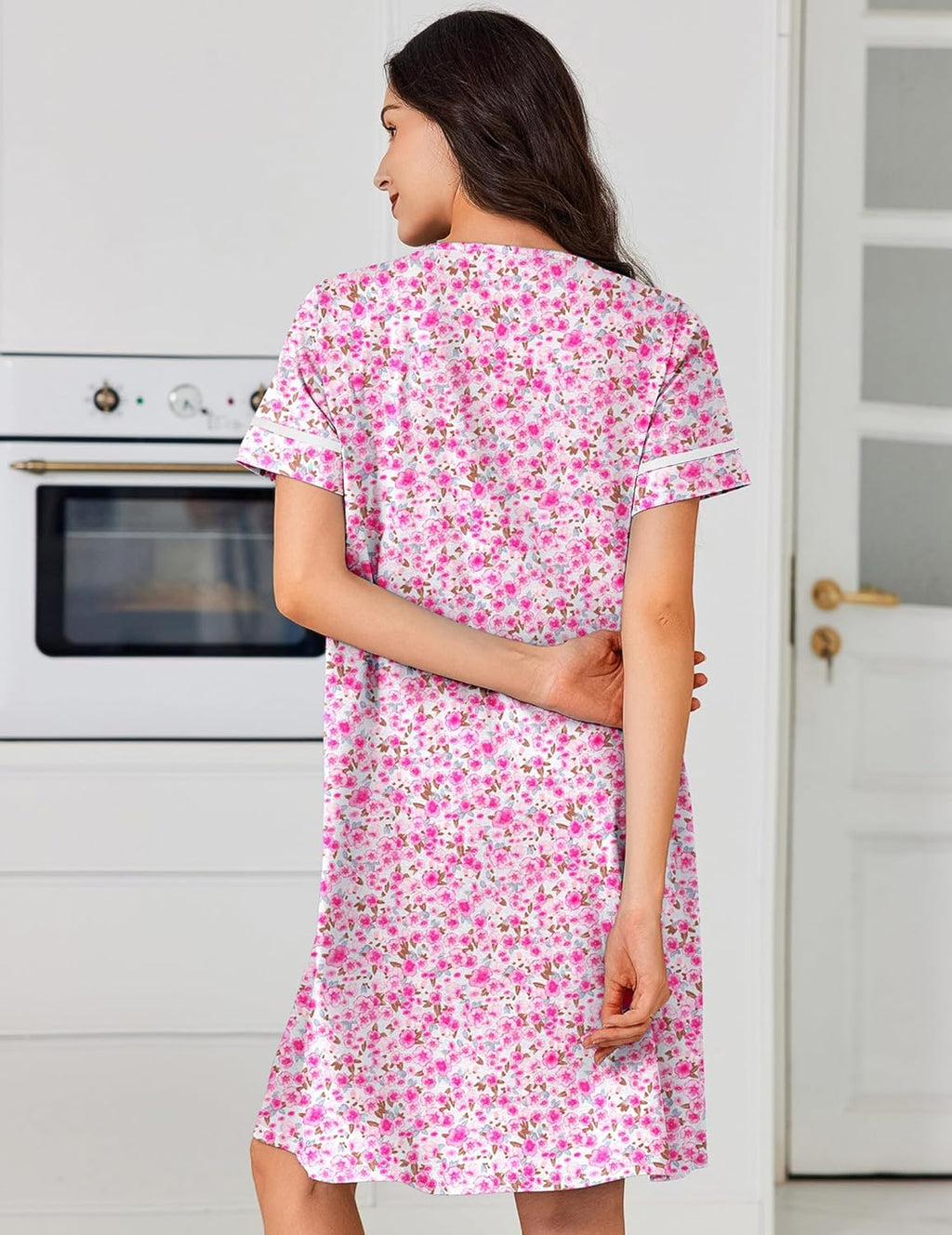 Cotton House Dress with Pockets Button Down Night Gown