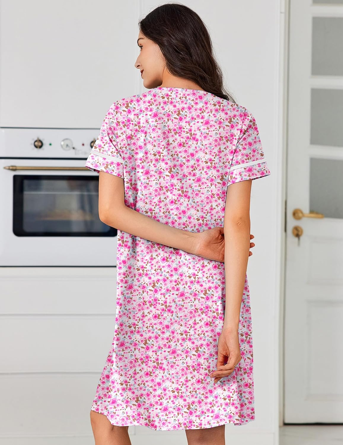 Cotton House Dress with Pockets Button Down Night Gown