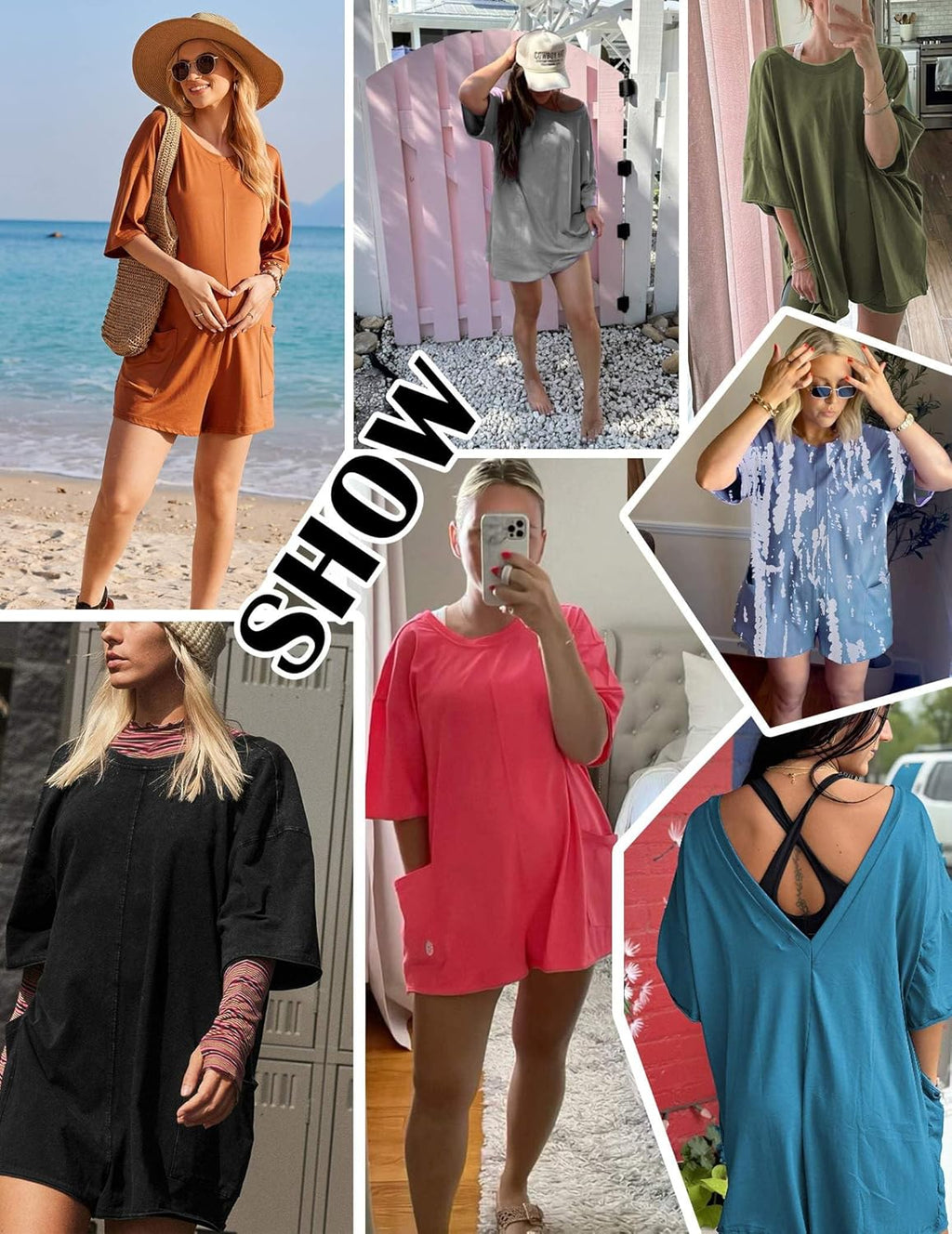 Rompers for Women Oversized Reversible Baggy T-shirt Jumpsuit