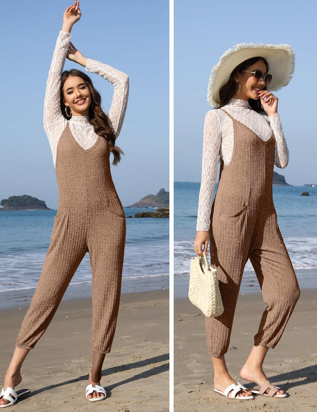 Jumpsuits for Women Sleeveless Ribbed Overall Jumpsuit Romper