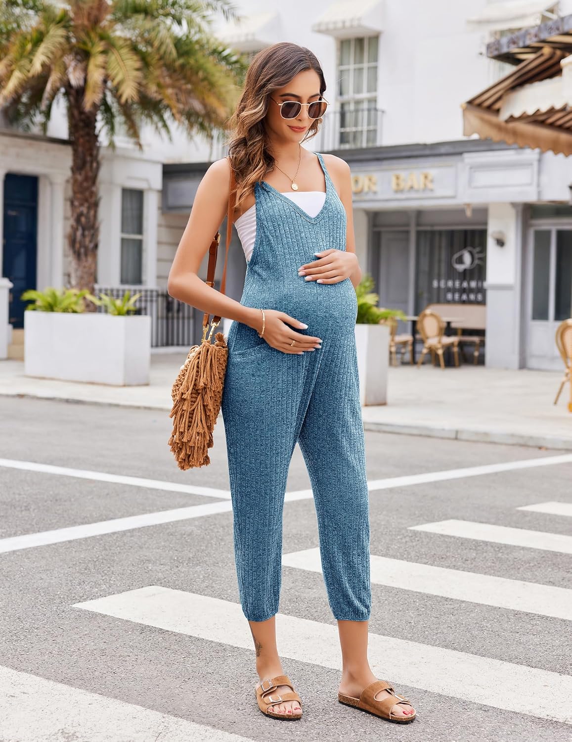 Jumpsuits for Women Sleeveless Ribbed Overall Jumpsuit Romper