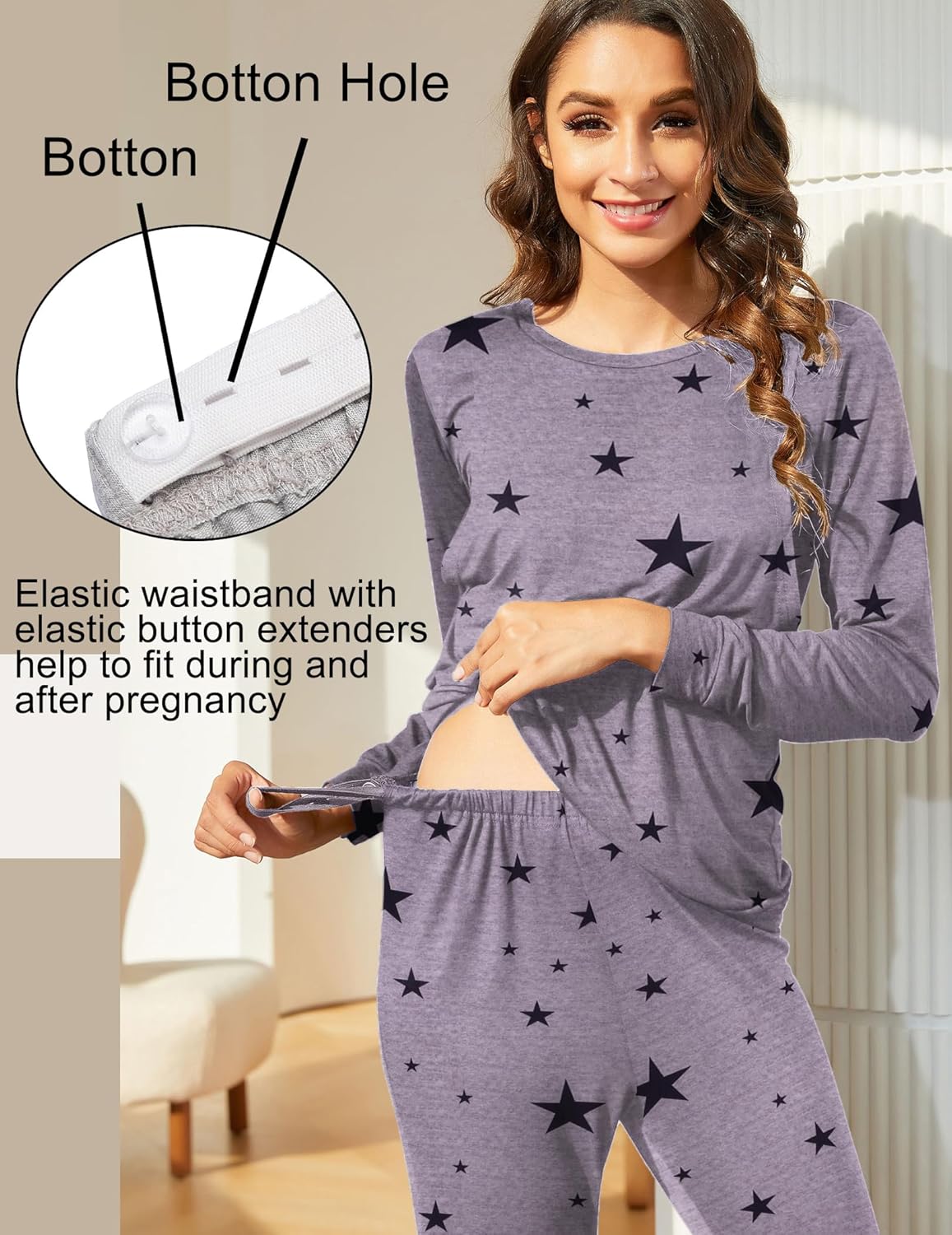 Teddy Pajama Set Long Sleeve Maternity Sleepwear