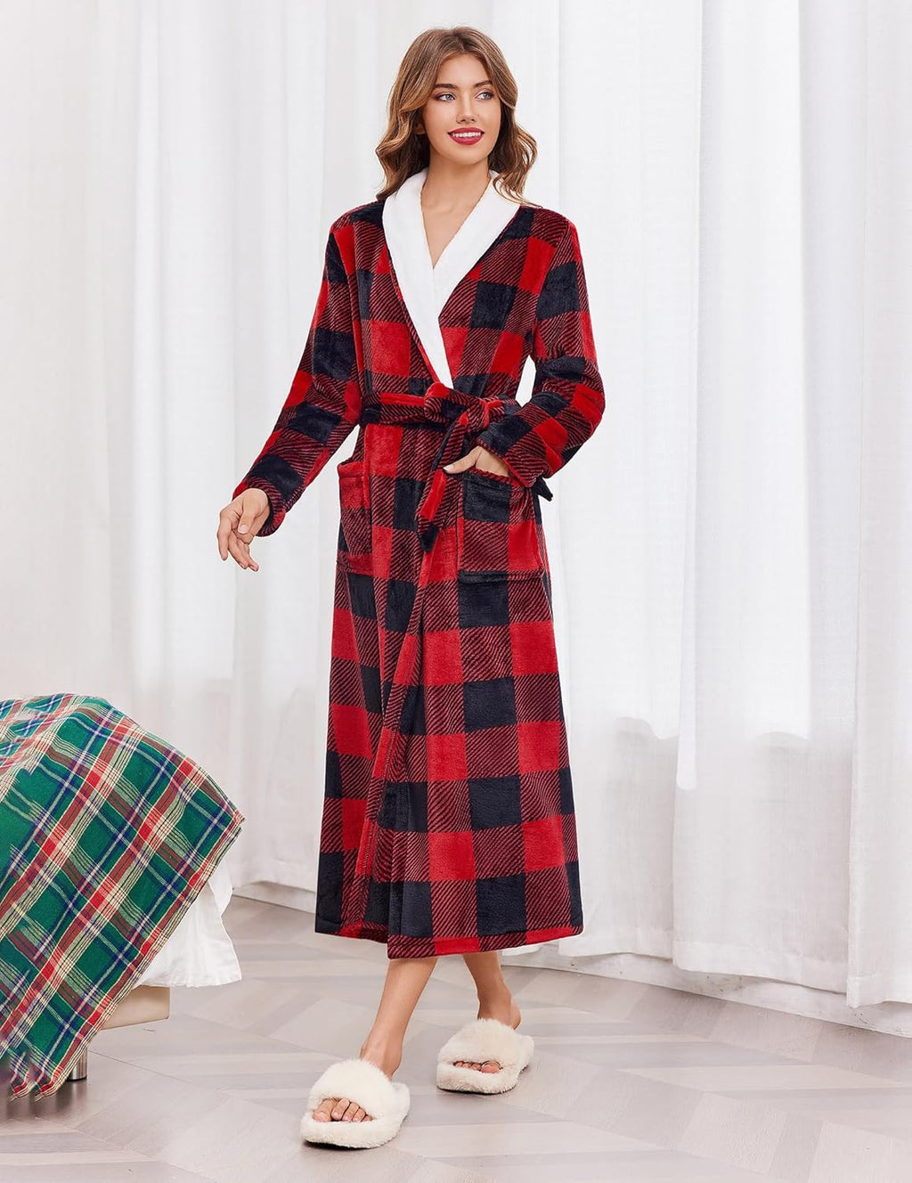 Plush Soft Bathrobe Jacquard Color Block Robes