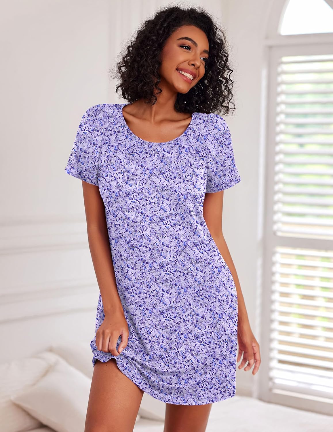 Cotton Short Sleeve Nightshirt Crew Neck Comfy Nightdress