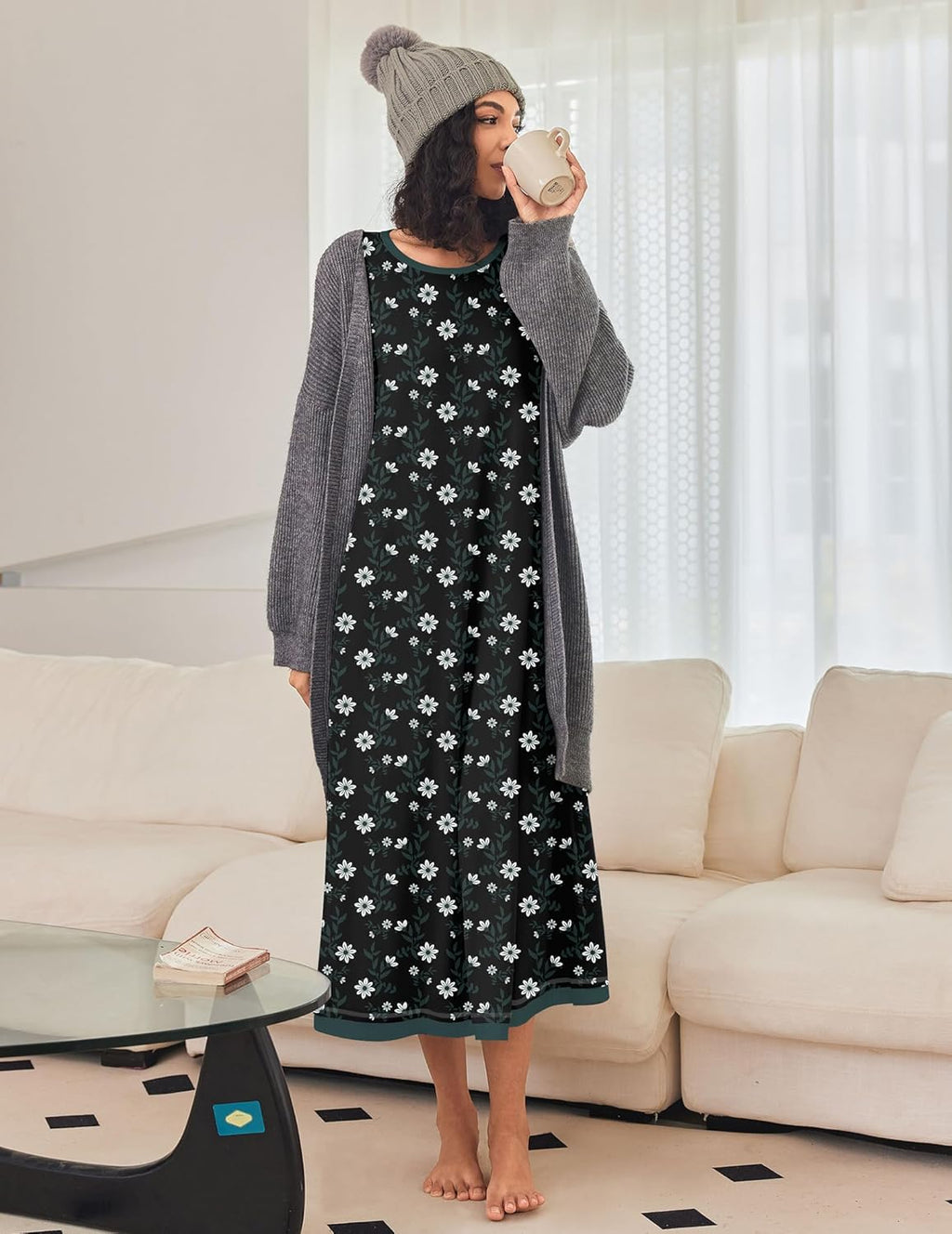 Nightgown Long Sleeve Full Length Long Nightshirt