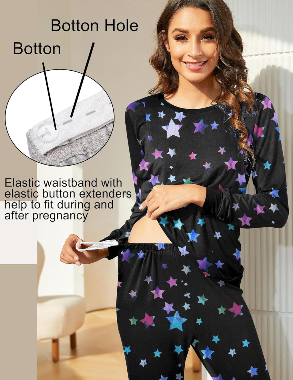 Teddy Pajama Set Long Sleeve Maternity Sleepwear