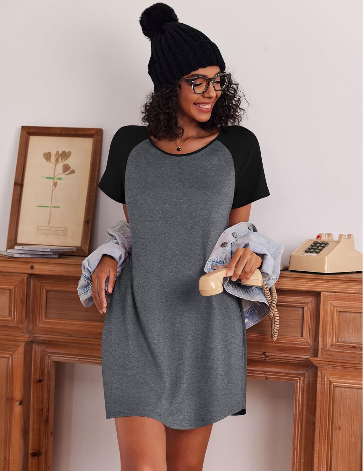 Cotton Short Sleeve Nightshirt Crew Neck Comfy Nightdress