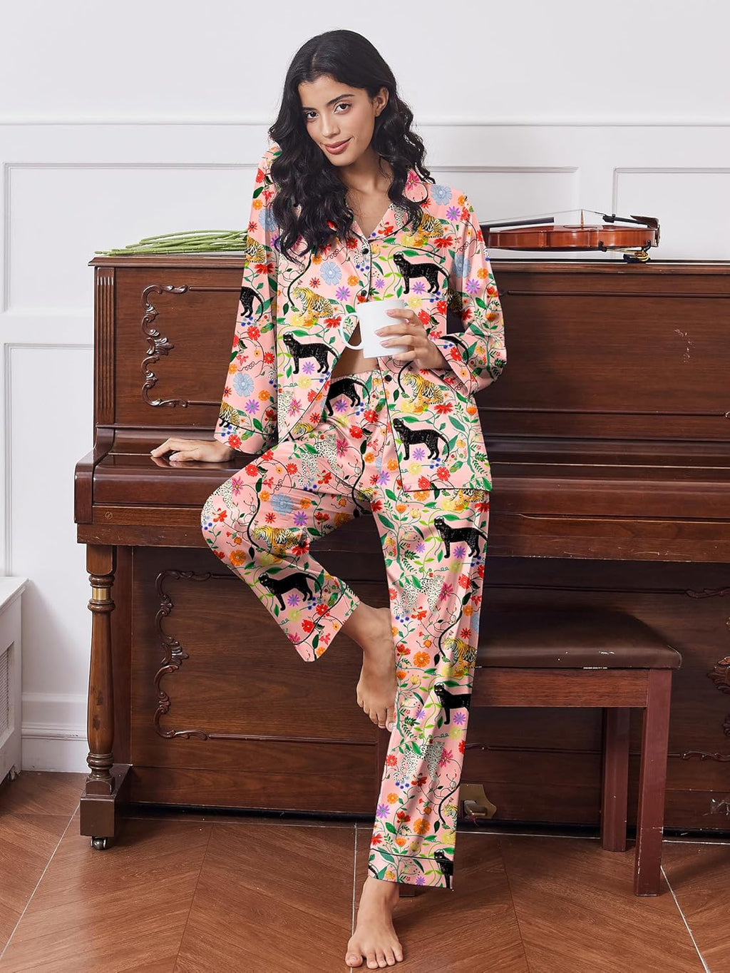 2 Pack Satin Pajamas Set Button Down Silk Pjs Set