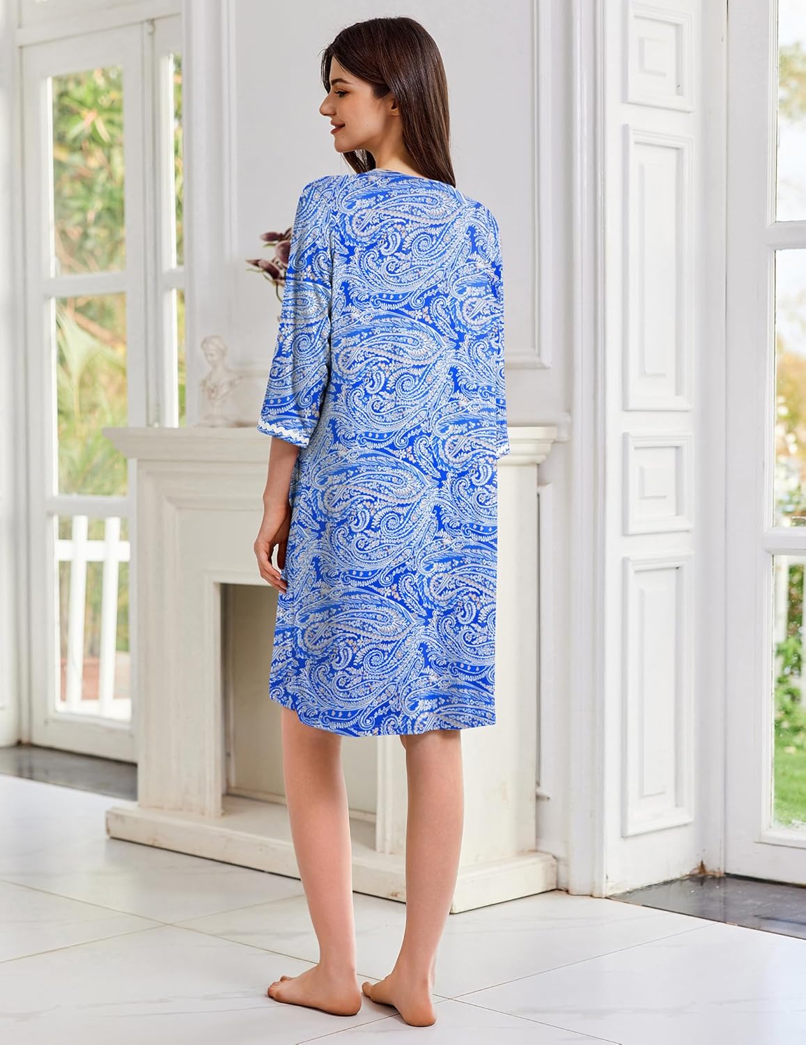 Zipper Robes for Women 3/4 Sleeves Lightweight House Coat