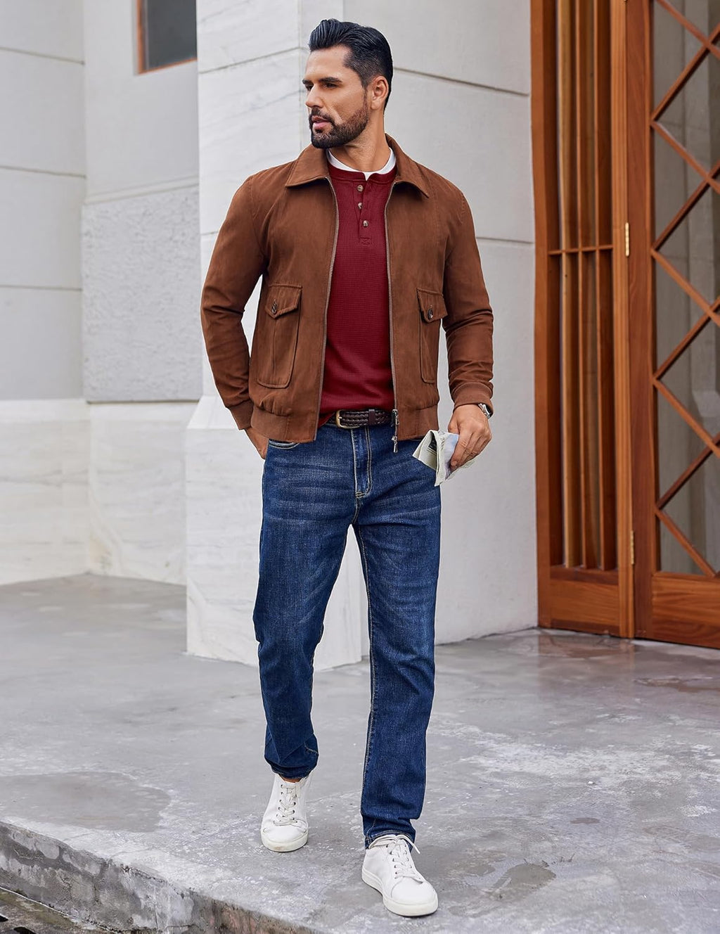 Mens Henley Long Sleeve Shirts Waffle T-Shirt