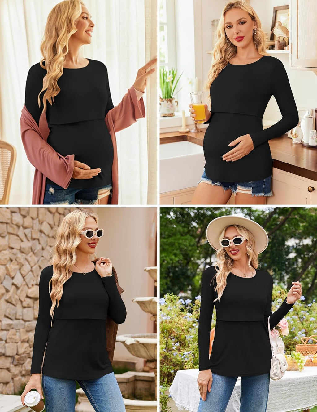 3 Packs Nursing Shirts Long Sleeve Breastfeeding Tops