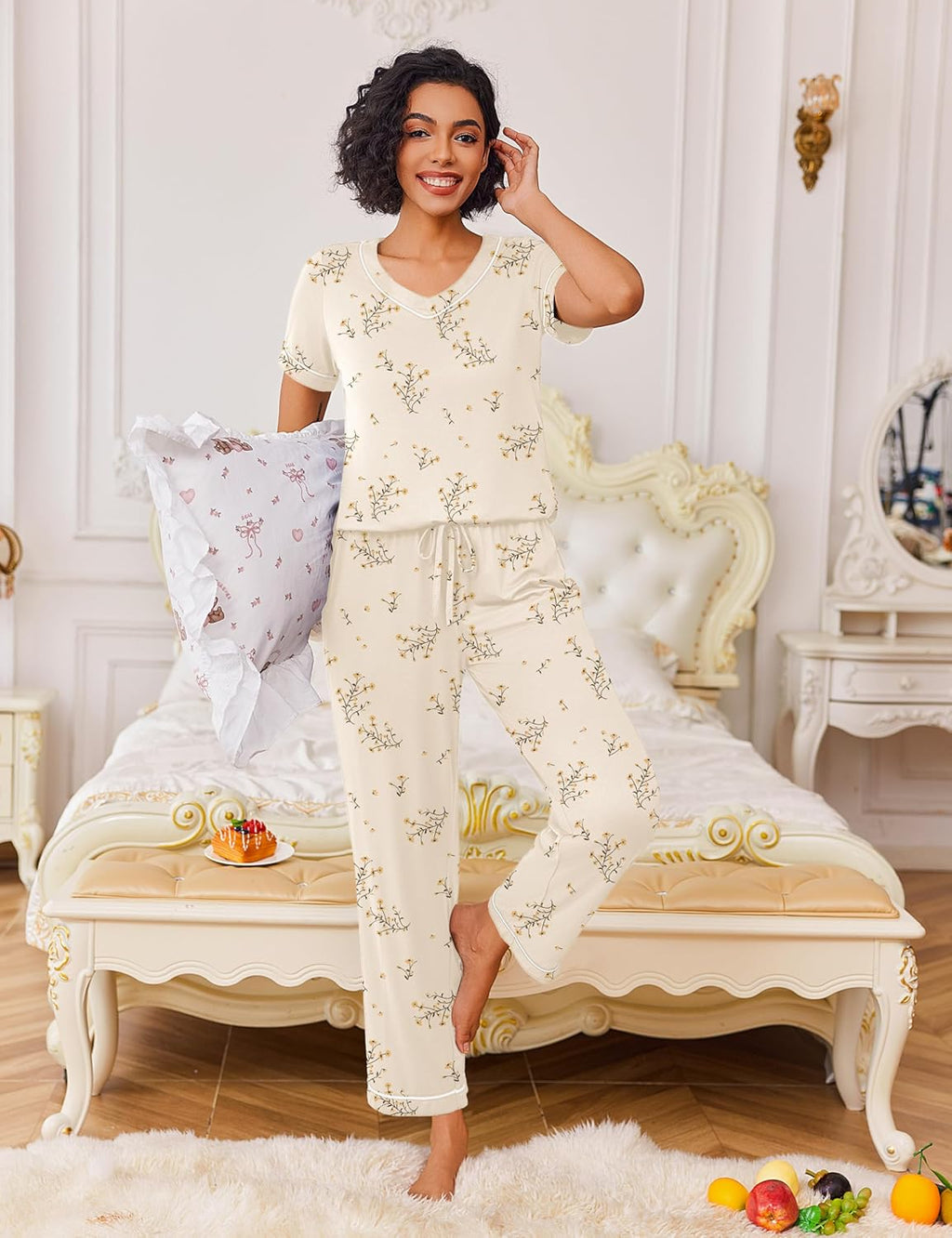2 Piece Lounge Set Soft Pajama Sets Short Sleeve and Pants Pj Sets