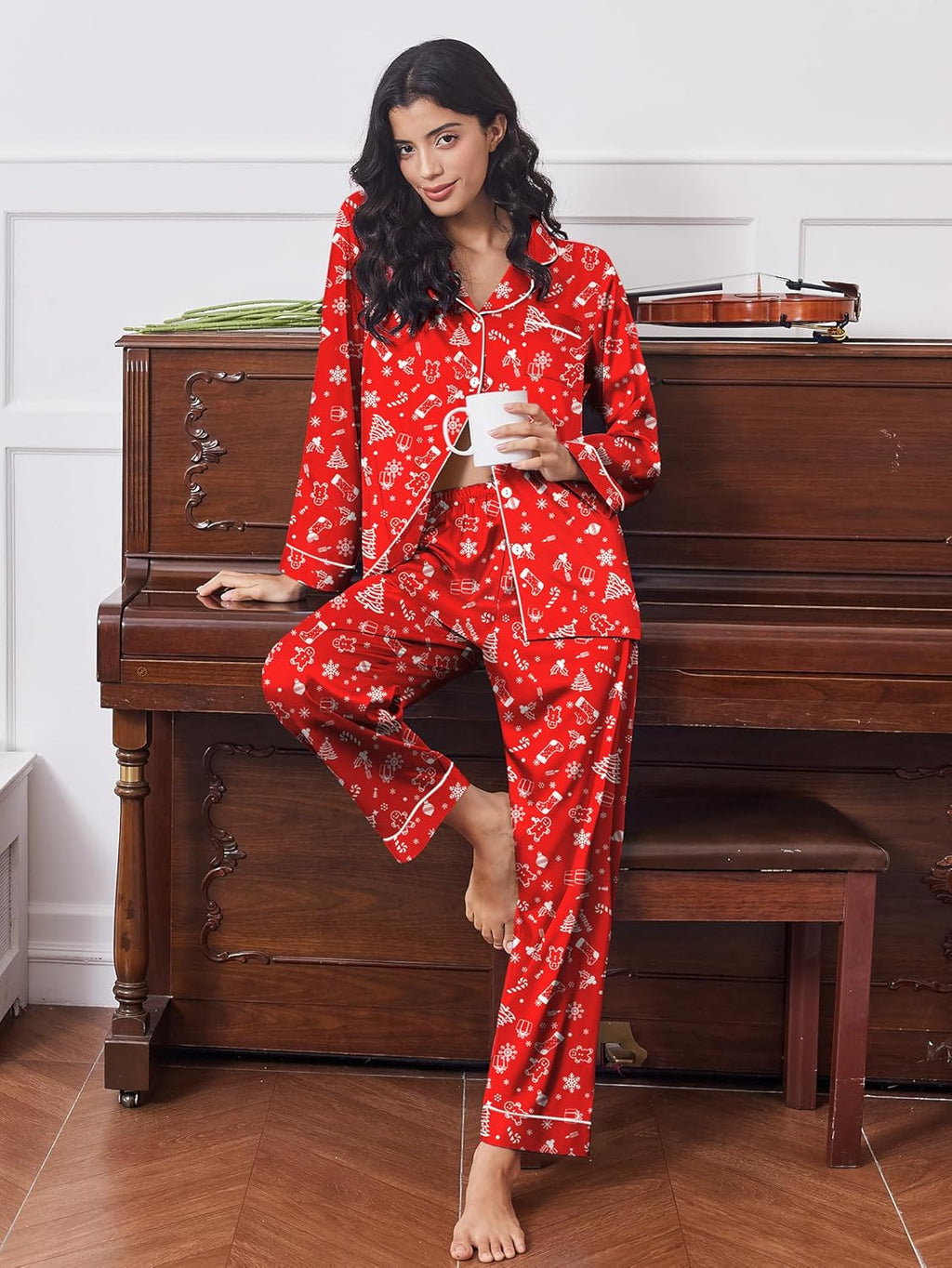 2 Pack Satin Pajamas Set Button Down Silk Pjs Set