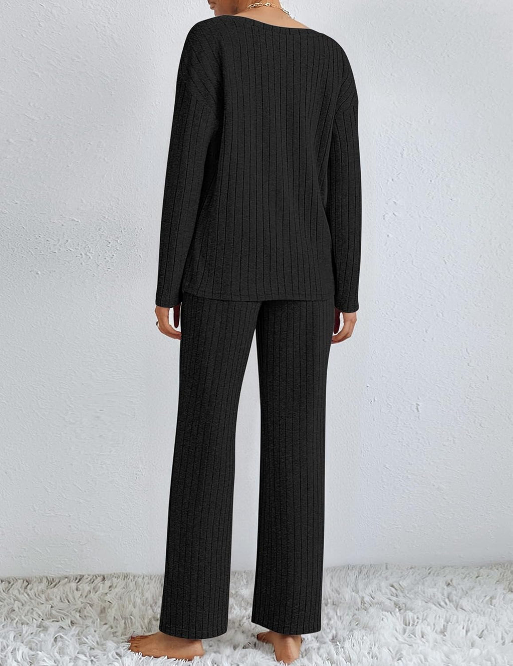 Lounge Sets Long Sleeve Knit Ribbed Pajama Sets