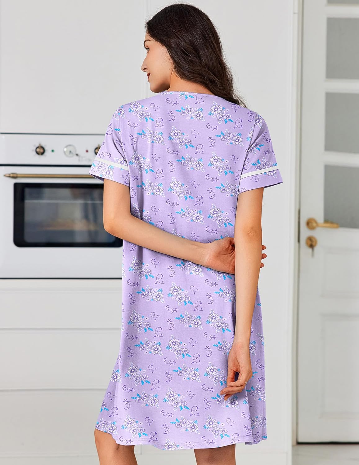 Cotton House Dress with Pockets Button Down Night Gown