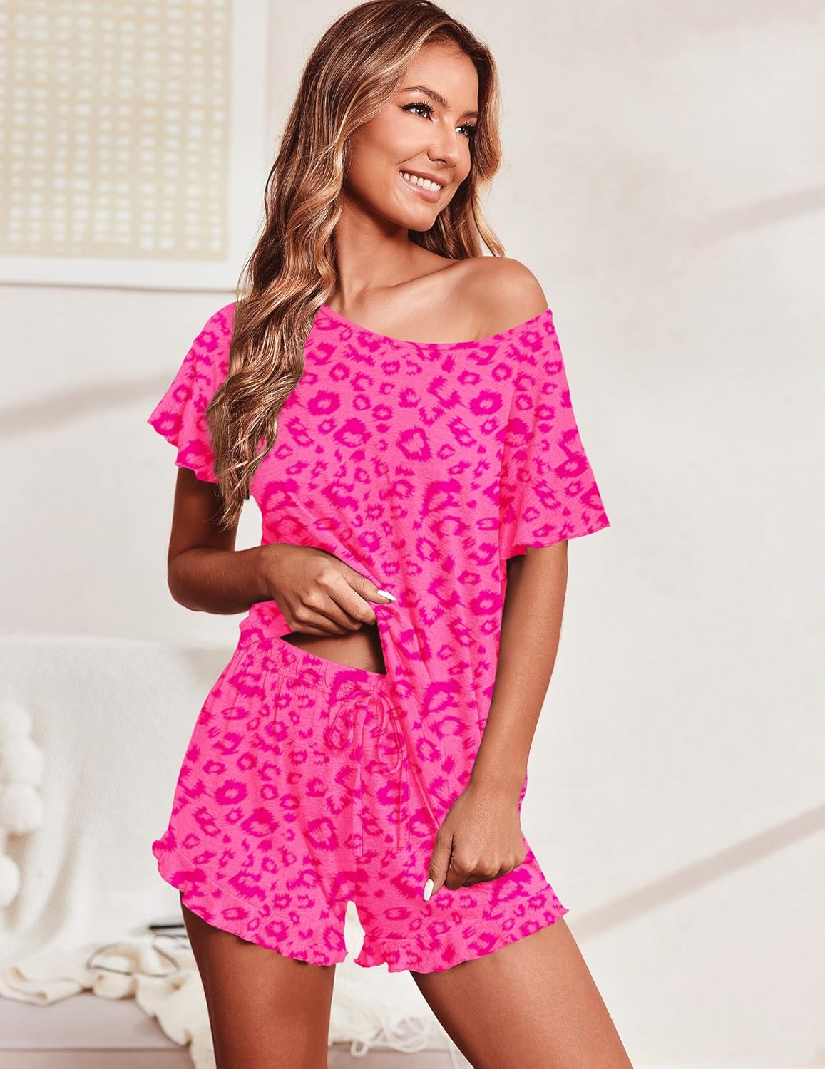 Teddy Ruffle Sleeves Top and Short Soft 2 Piece Set