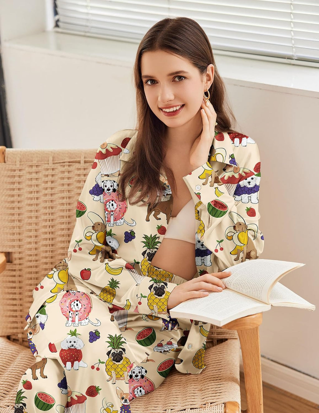 Satin Silky Pajama Set 2 Piece Soft Print PJs Loungewear