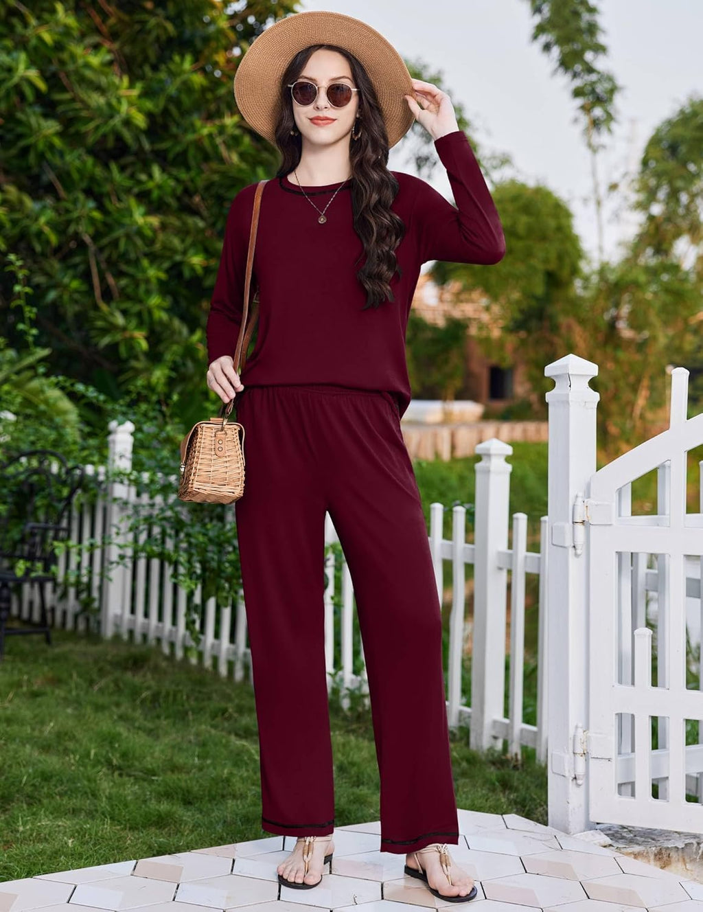 Long Sleeve Top and Pant Pjs Sets Soft 2 Piece Lounge Sets