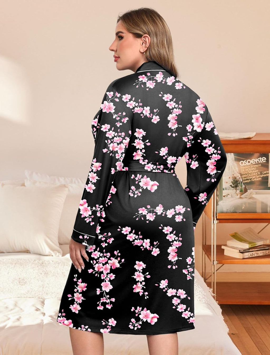 Plus Size Robes Women Lightweight Bathrobe V Neck Kimono