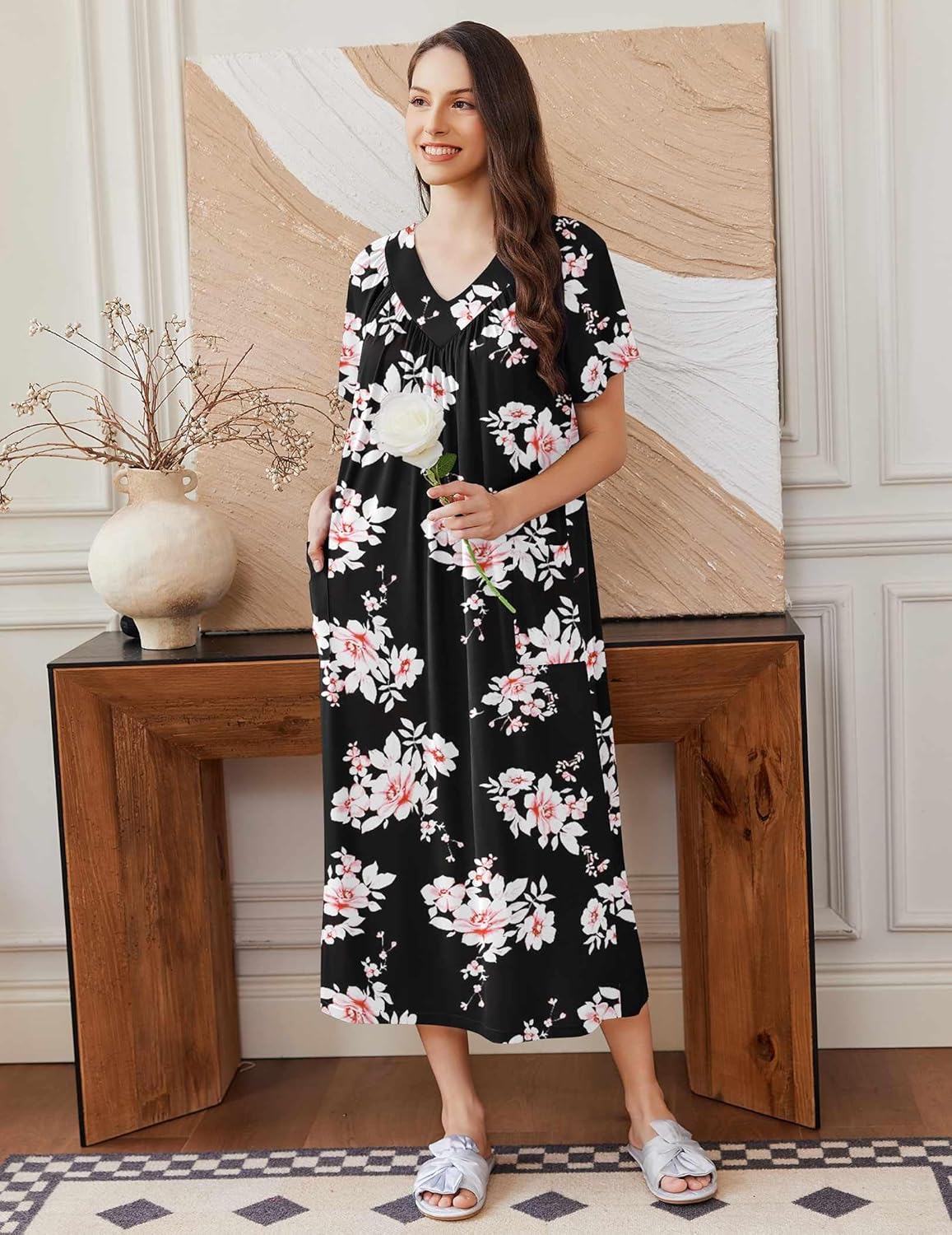 Long Nightgowns for Women Short Sleeve House Dress