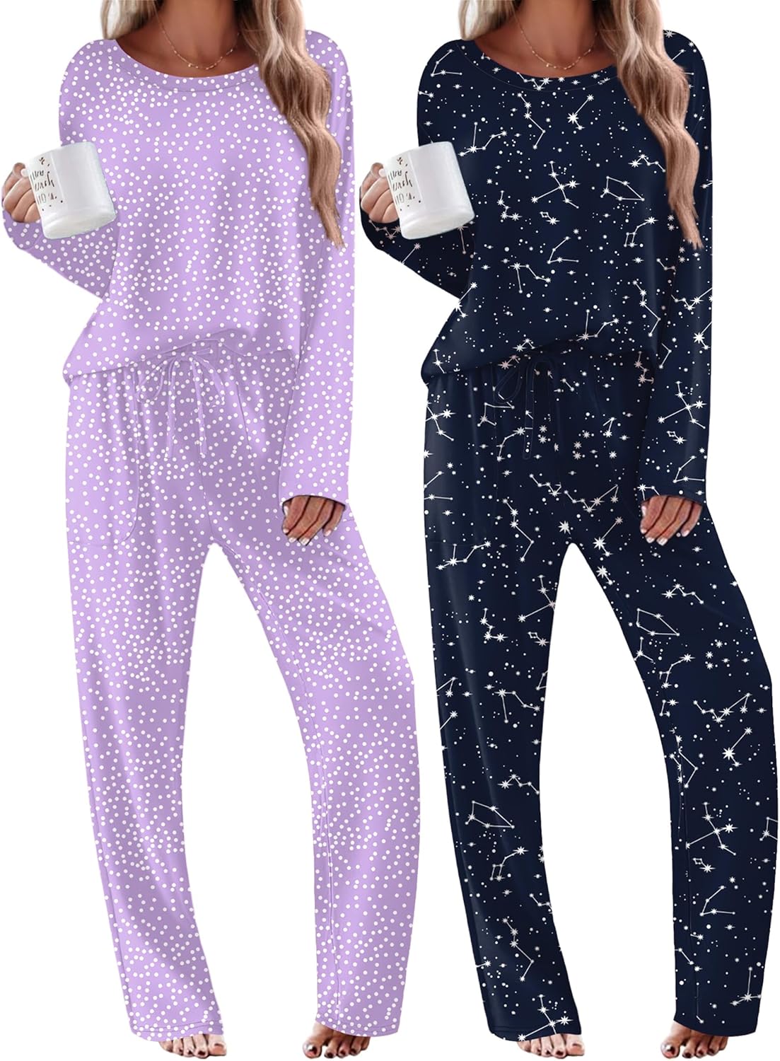 2 Pack Pajama Sets Long Sleeve Soft Pjs Set