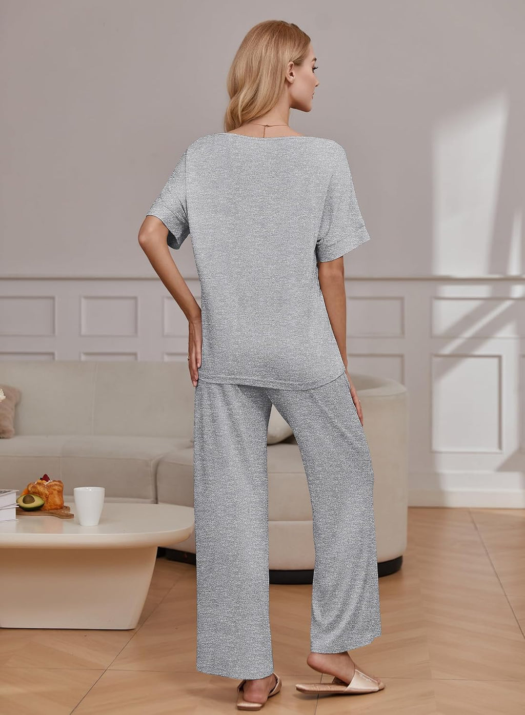 2 Piece Lounge Set Short Sleeve Tops and Long Pants