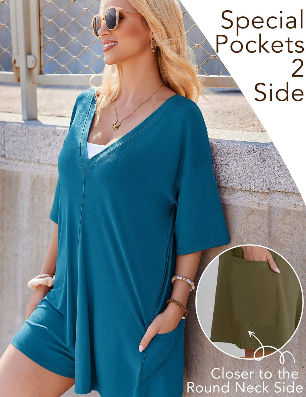 Rompers for Women Oversized Reversible Baggy T-shirt Jumpsuit