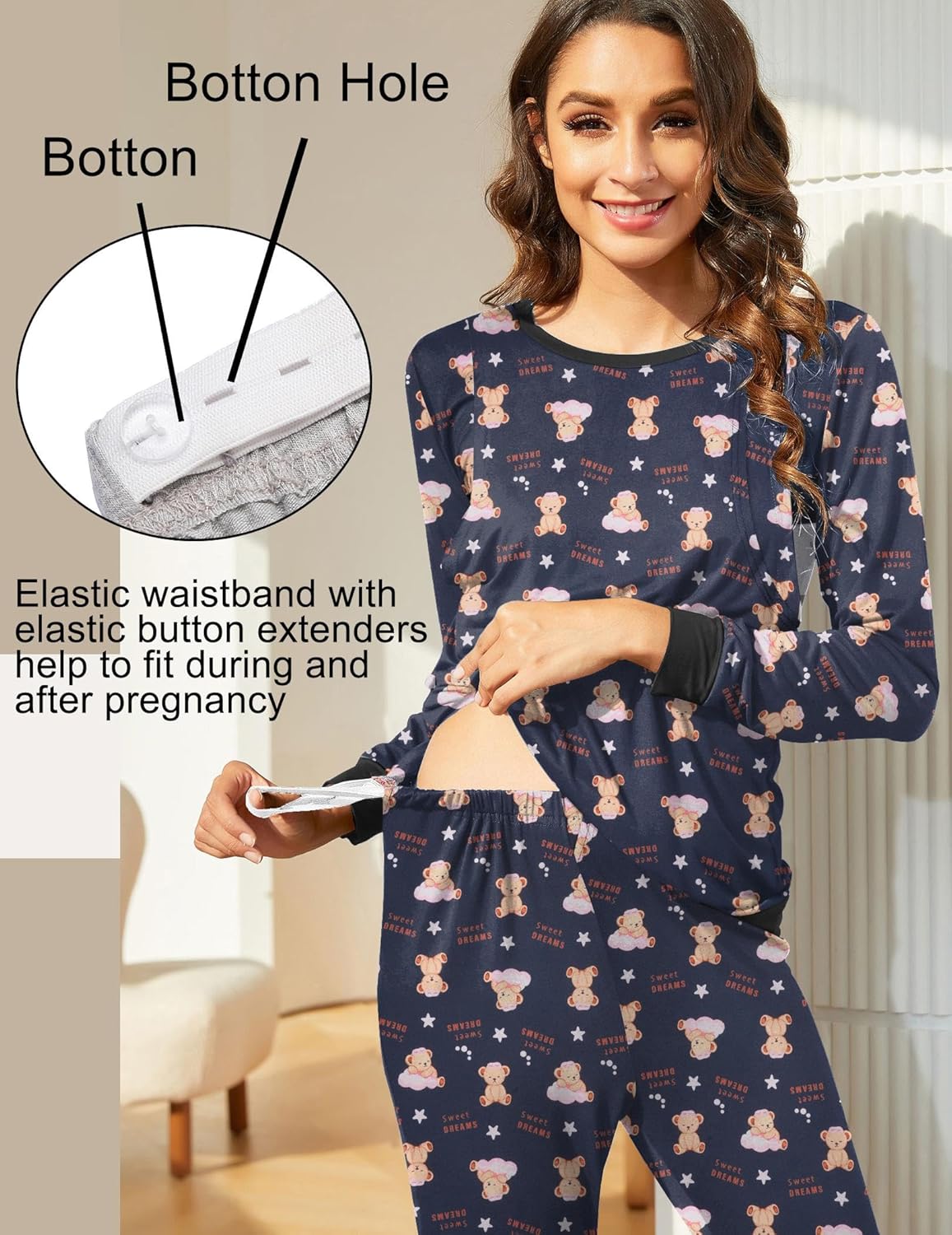 Teddy Pajama Set Long Sleeve Maternity Sleepwear