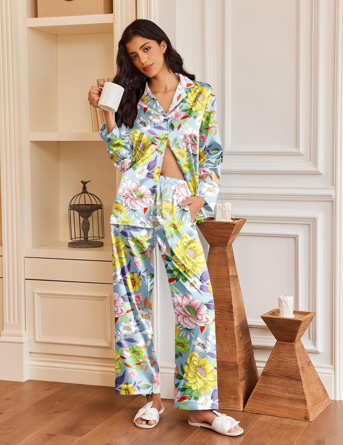 Silk Satin Pajamas Button Down Pjs Set Sleepwear