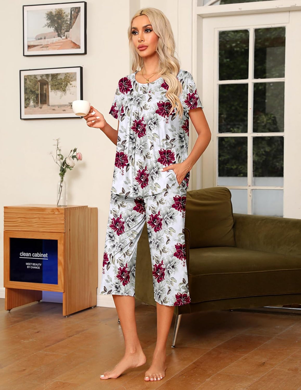 Pajama Set 2 Piece Capri Pants Top Soft Pjs