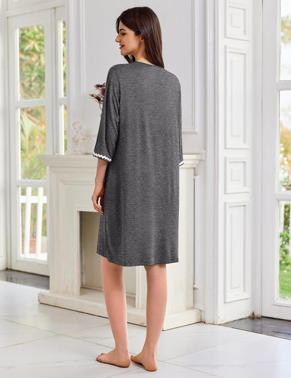 Zipper Robes for Women 3/4 Sleeves Lightweight House Coat
